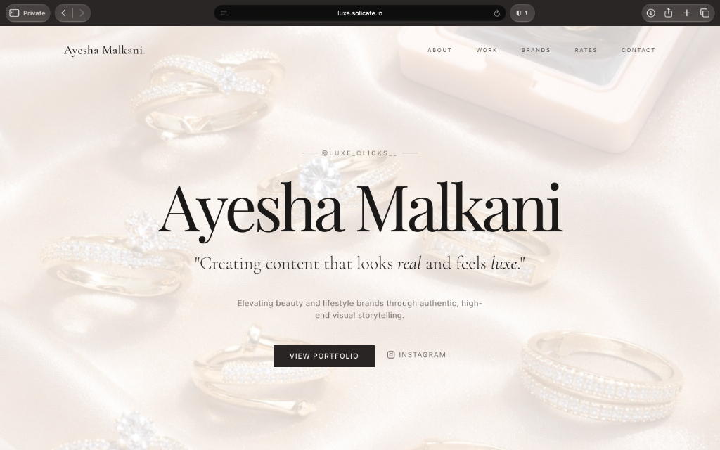 Ayesha Malkani website mockup by Solicate