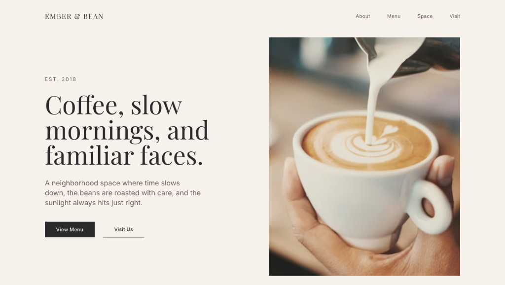 Ember coffee brand website concept